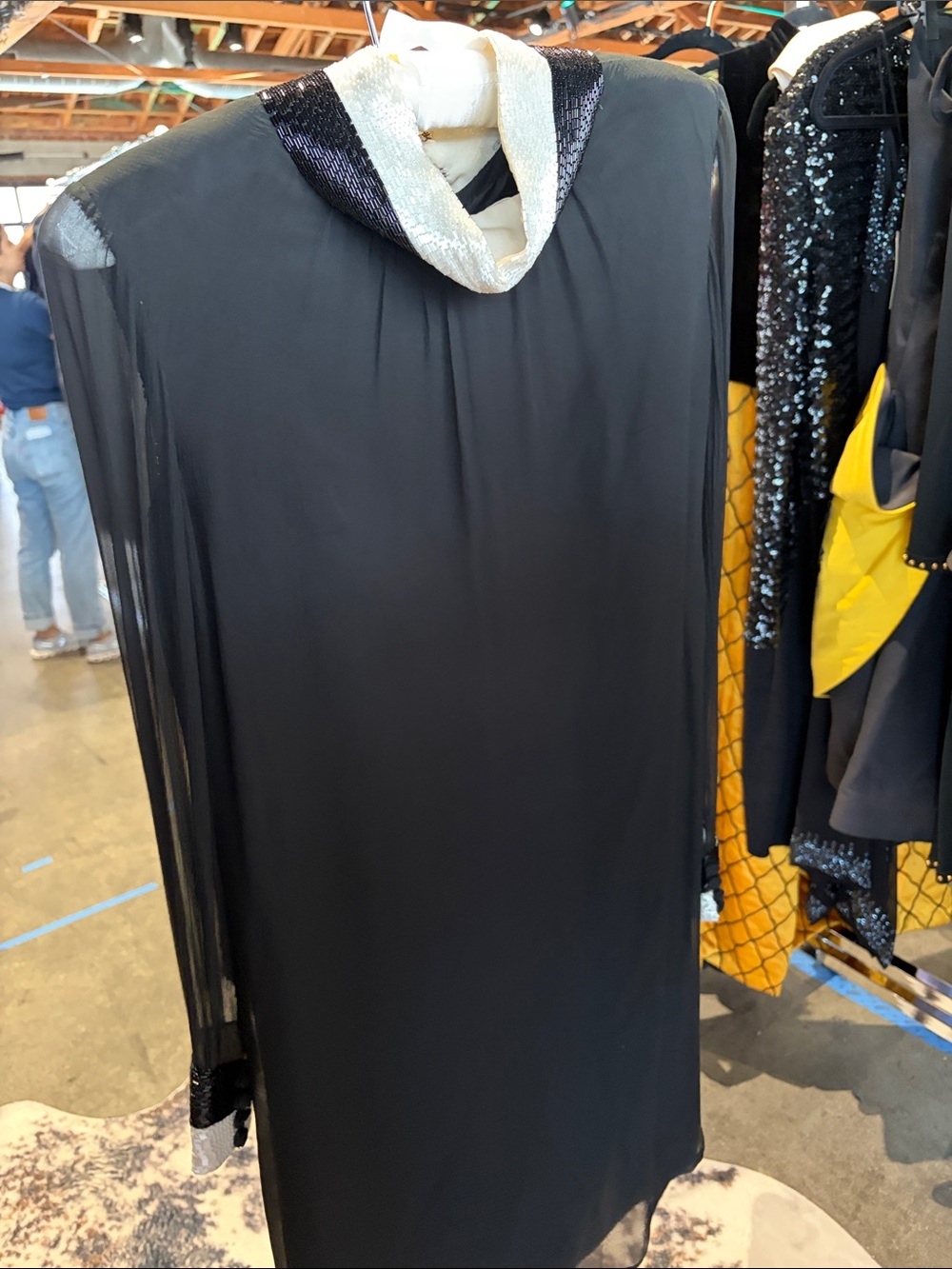 Black Evening Sheath Dress with Silver Collar